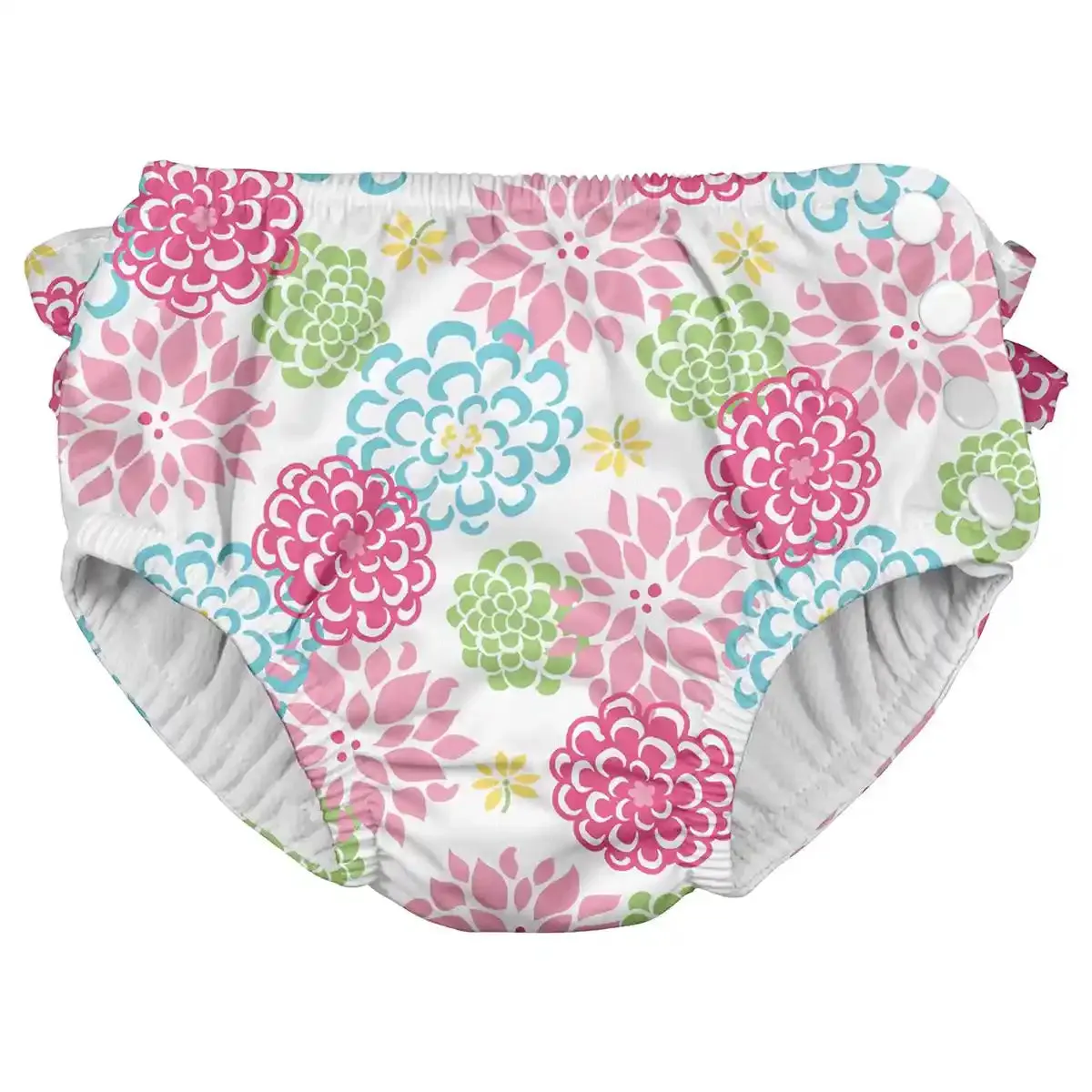 Green Sprouts Ruffle Snap Reusable Absorbent Swimsuit Diaper (White Zinnia)
