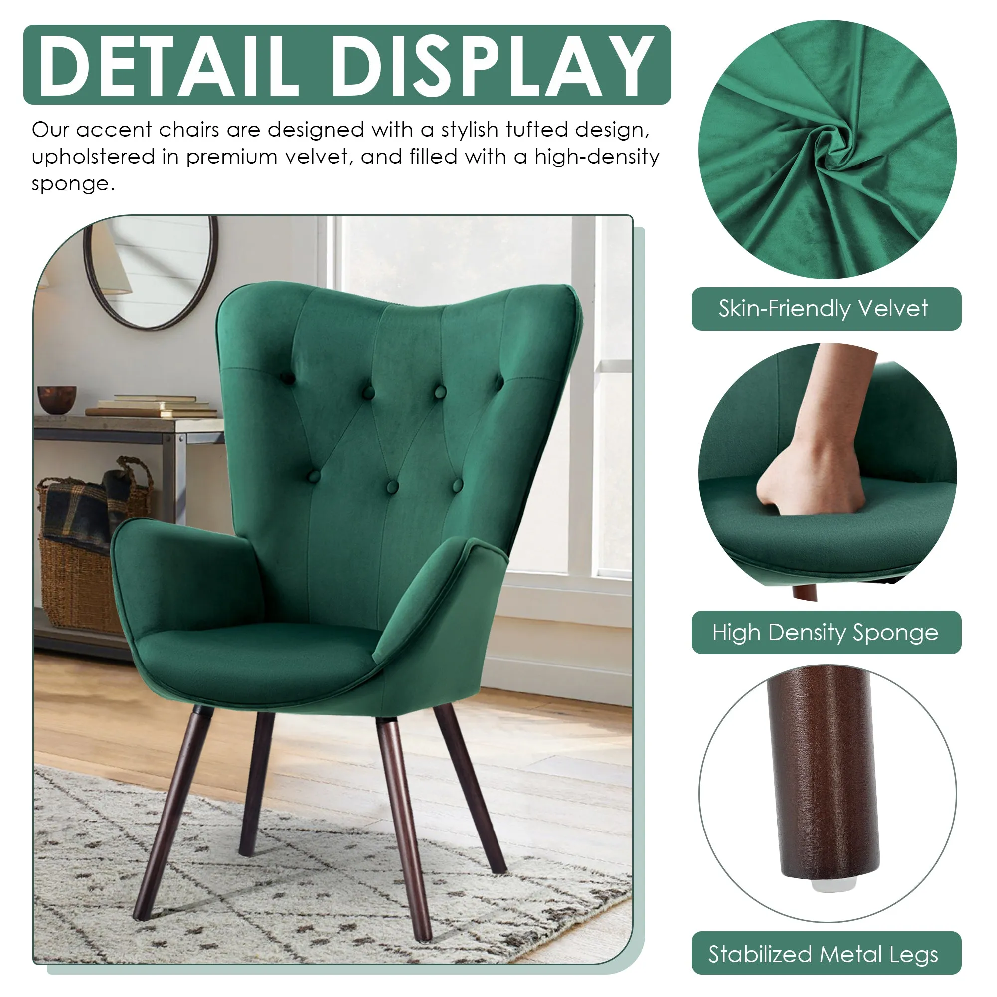 Green Velvet Tufted Arm Chair - HomyCasa