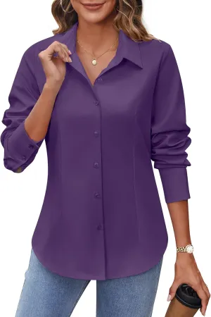 HOTOUCH Women's Button Down Shirts Long Sleeve Button-up Dress Shirt Fitted Business Collared Work Office Suit Blouses