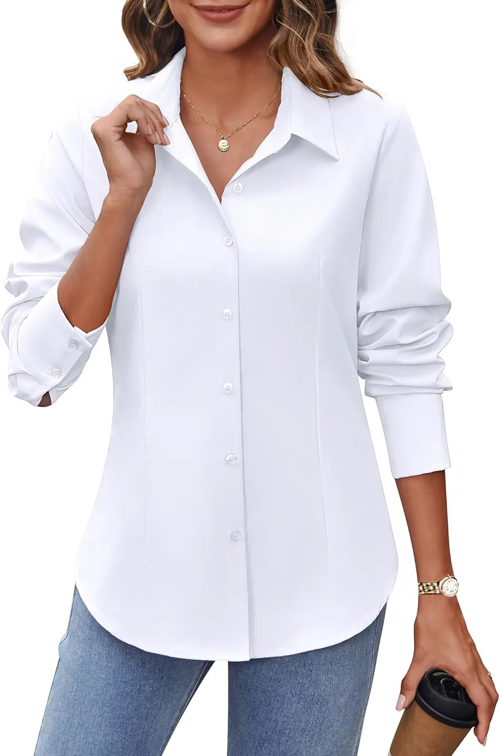 HOTOUCH Women's Button Down Shirts Long Sleeve Button-up Dress Shirt Fitted Business Collared Work Office Suit Blouses