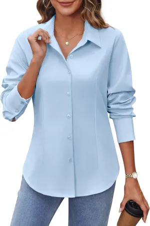 HOTOUCH Women's Button Down Shirts Long Sleeve Button-up Dress Shirt Fitted Business Collared Work Office Suit Blouses