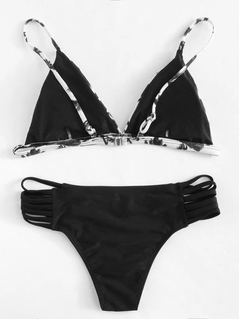 Ladder Cut Palm Print Bikini Set