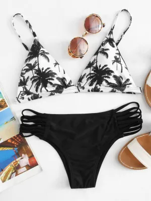Ladder Cut Palm Print Bikini Set