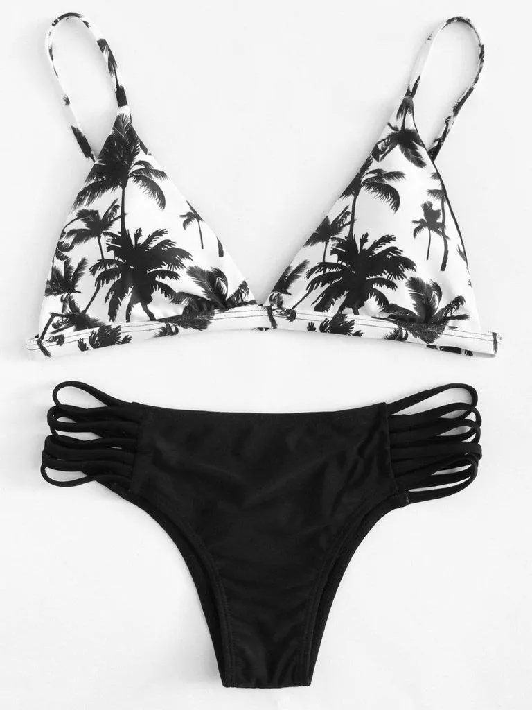 Ladder Cut Palm Print Bikini Set