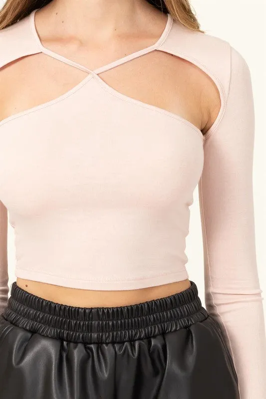 Lauren crossed long sleeve top, blush