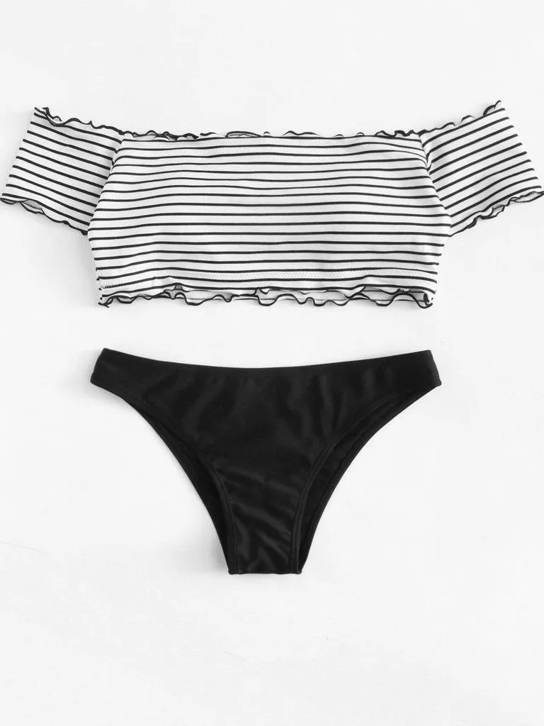 Lettuce Edge Mix and Match Bardot Bikini Set