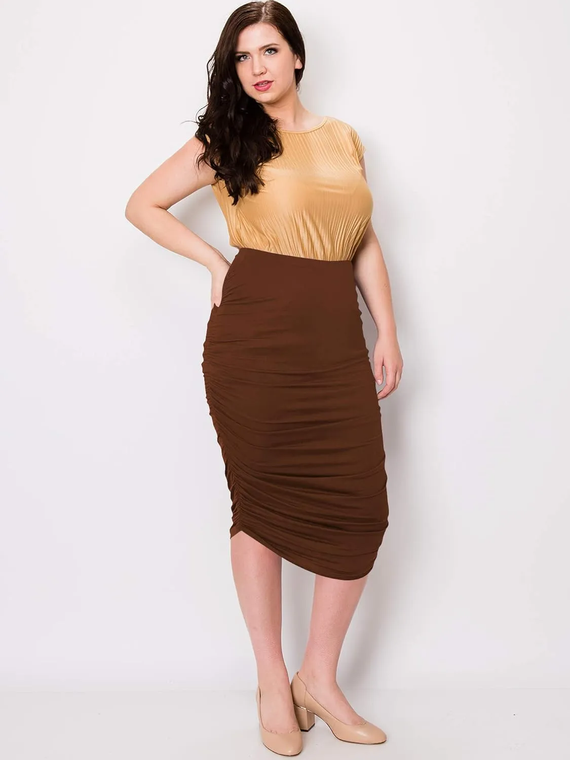 Made By Johnny Women's Slim fit Bodycon Party Club Night Out Elegant Ruched High Waist Long Pencil Skirt with Side Shirring