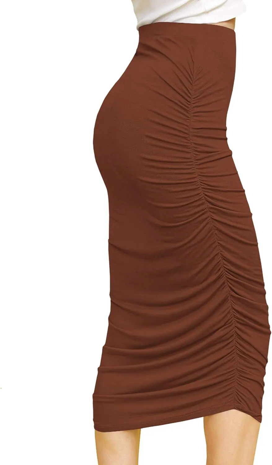 Made By Johnny Women's Slim fit Bodycon Party Club Night Out Elegant Ruched High Waist Long Pencil Skirt with Side Shirring