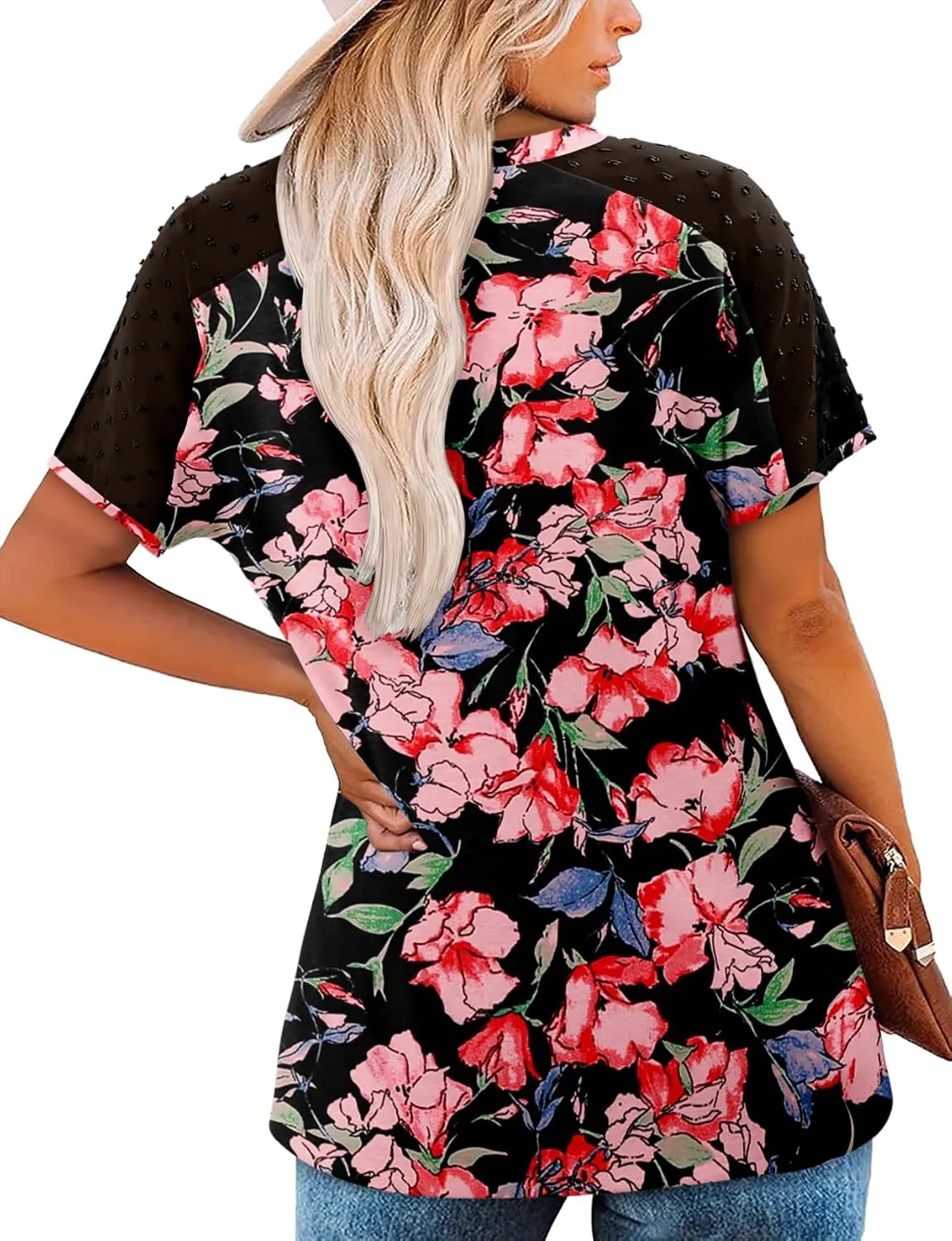 Magritta Women Mesh Sleeves Casual T-Shirts Summer Fashion See Through Blouses Tee S-3XL