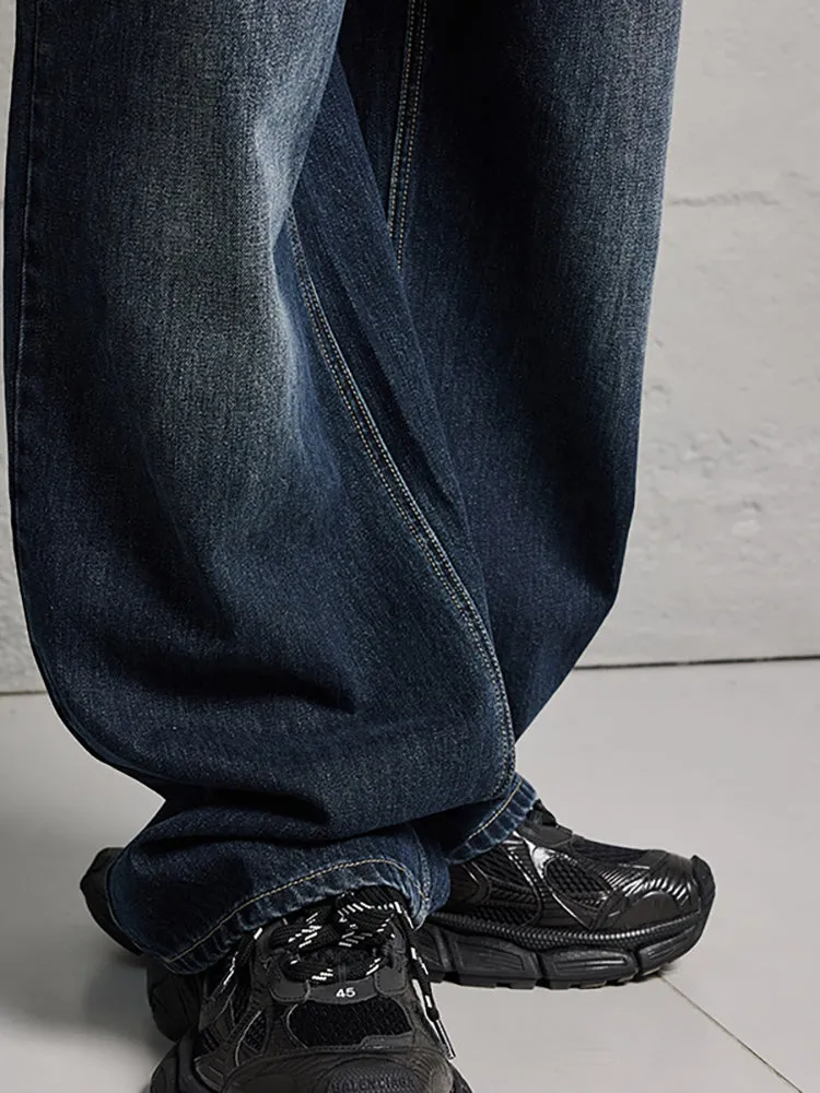 Men'S Cotton Straight Leg Jeans In Navy Blue