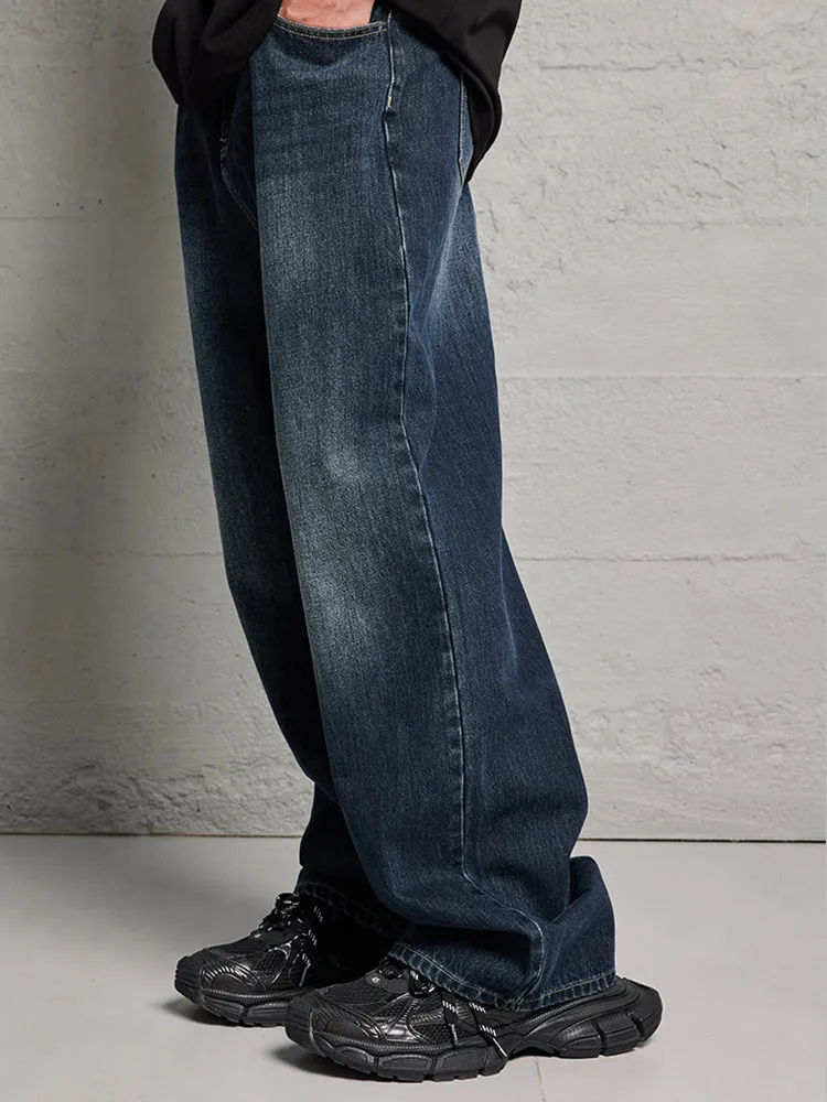 Men'S Cotton Straight Leg Jeans In Navy Blue