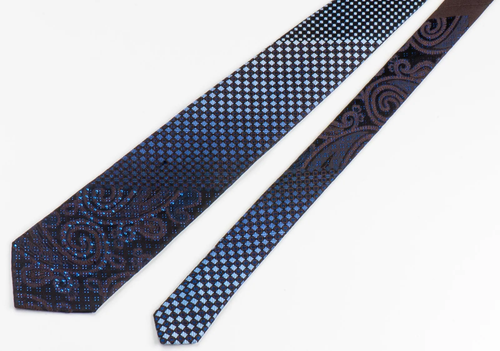 Men's Silk NeckTie By Yezak Paisley & Checks On Black With Sparkles & Rhinestones