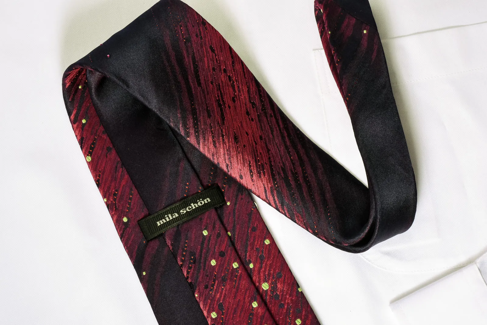 Mila Schon Rhinestone Necktie Purple Novelty Design On Black Silk With Purple Sparkles