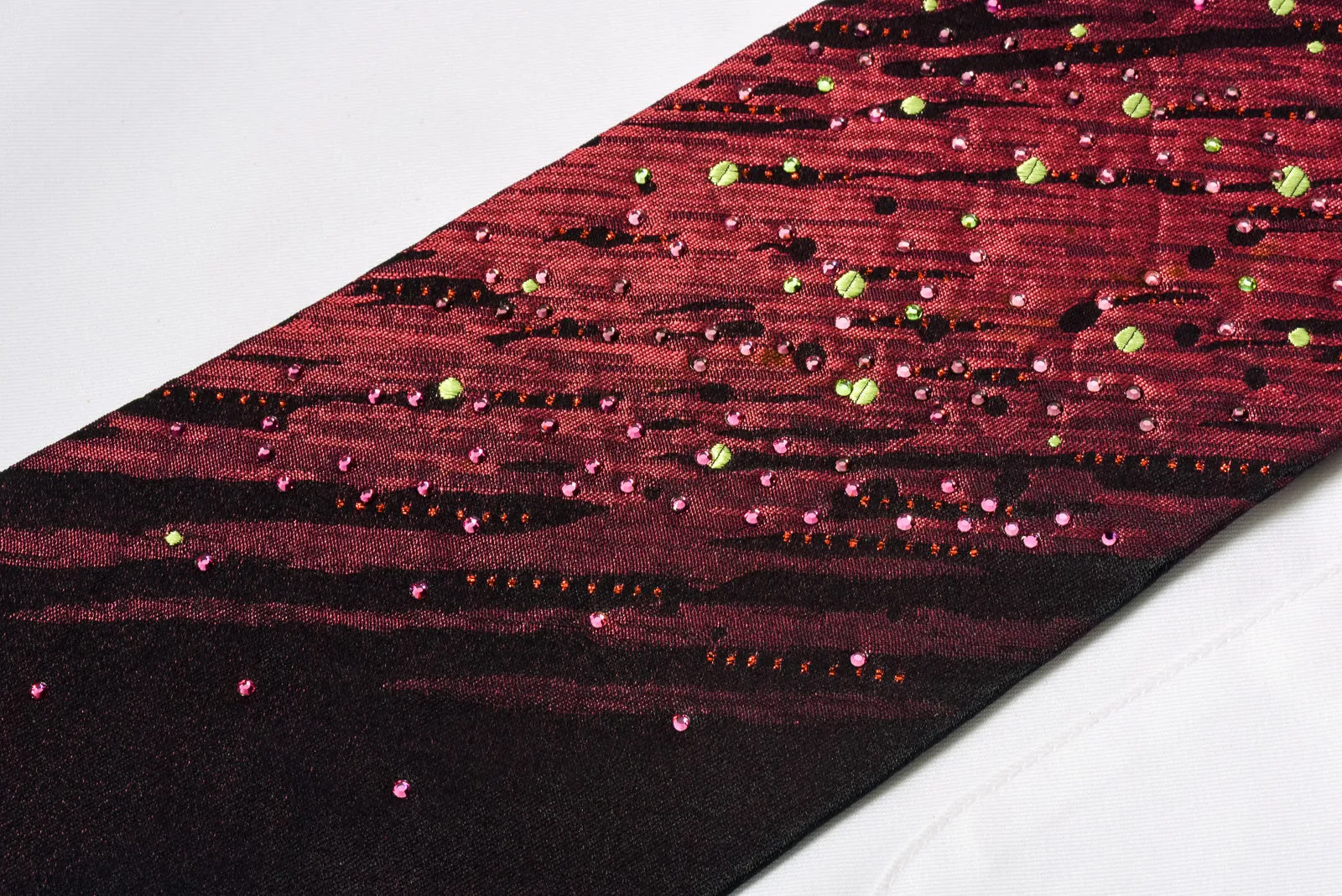 Mila Schon Rhinestone Necktie Purple Novelty Design On Black Silk With Purple Sparkles