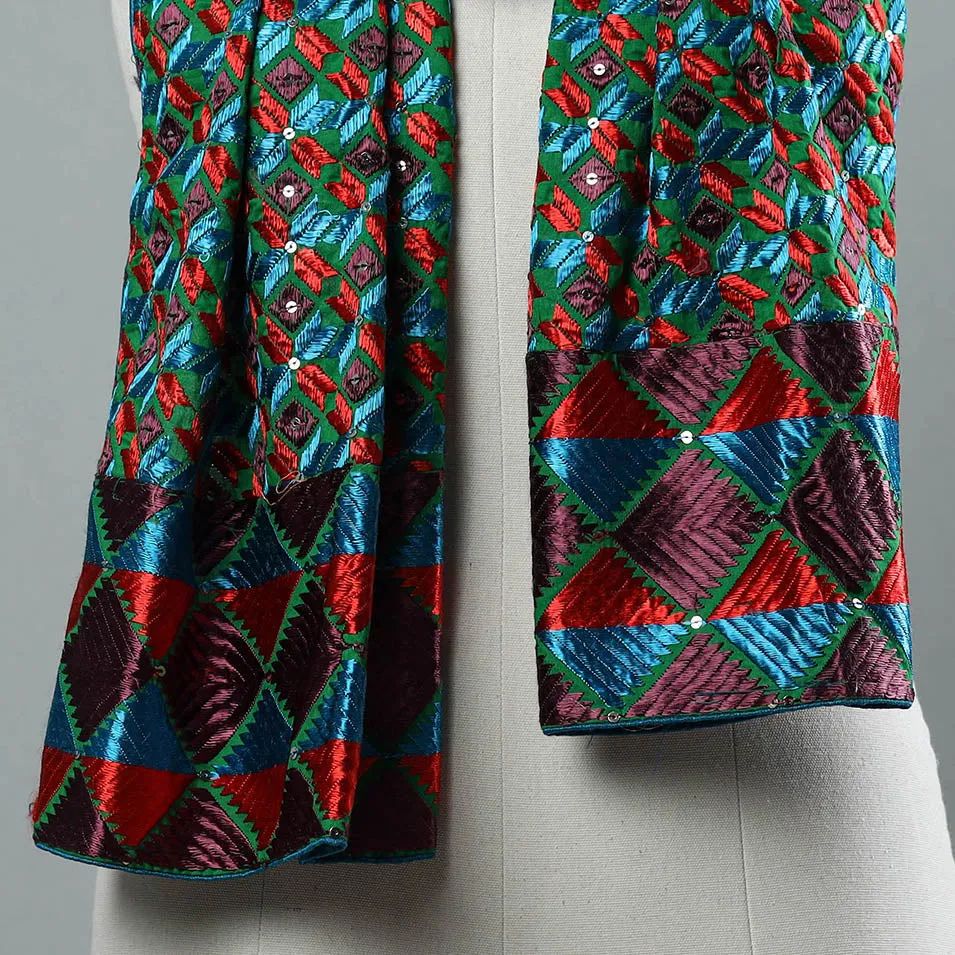 Multicolor - Phulkari Silk Cotton Embroidered Stole 19