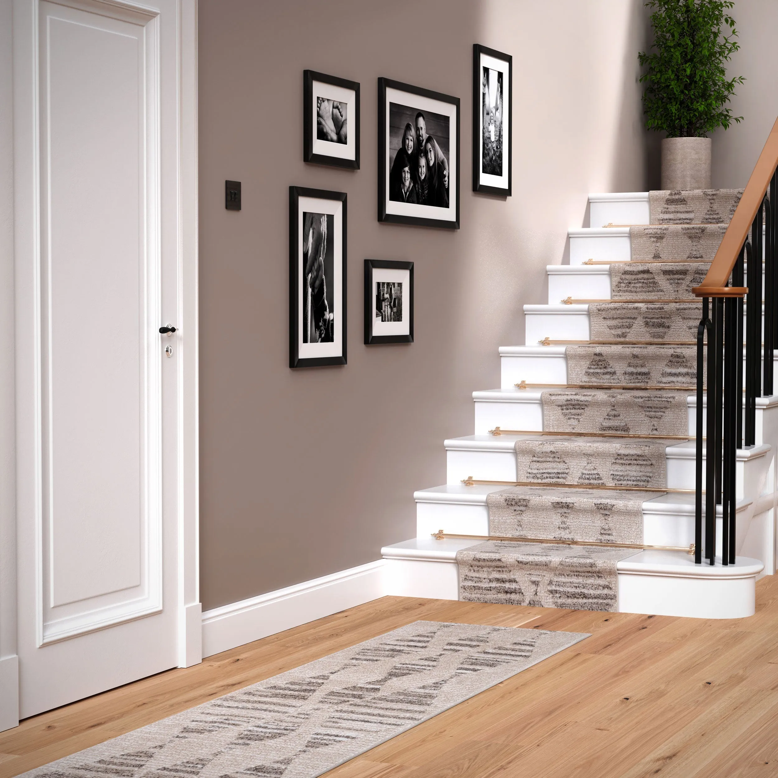 Neutral Diamond Pattern Runner Rug
