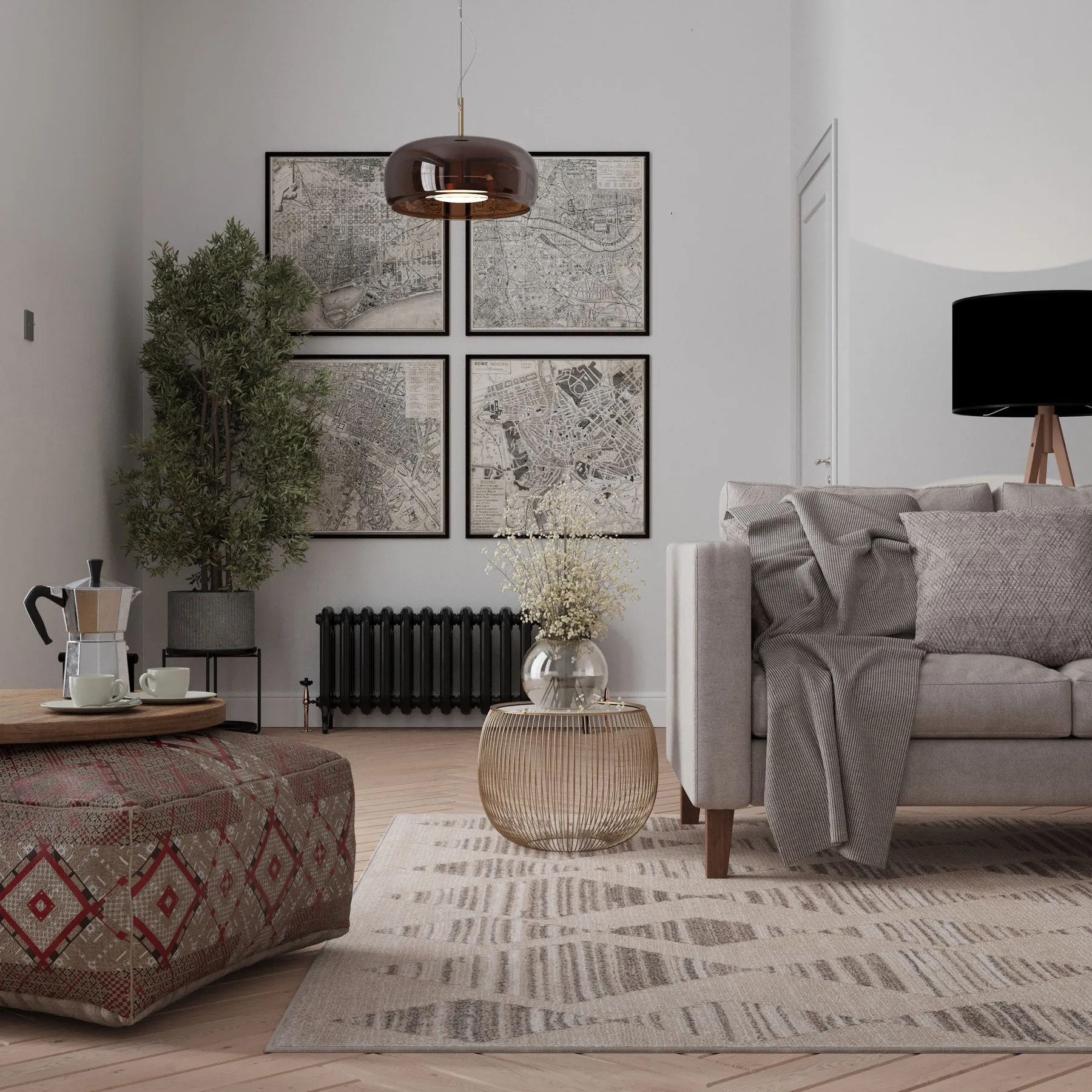 Neutral Diamond Pattern Runner Rug