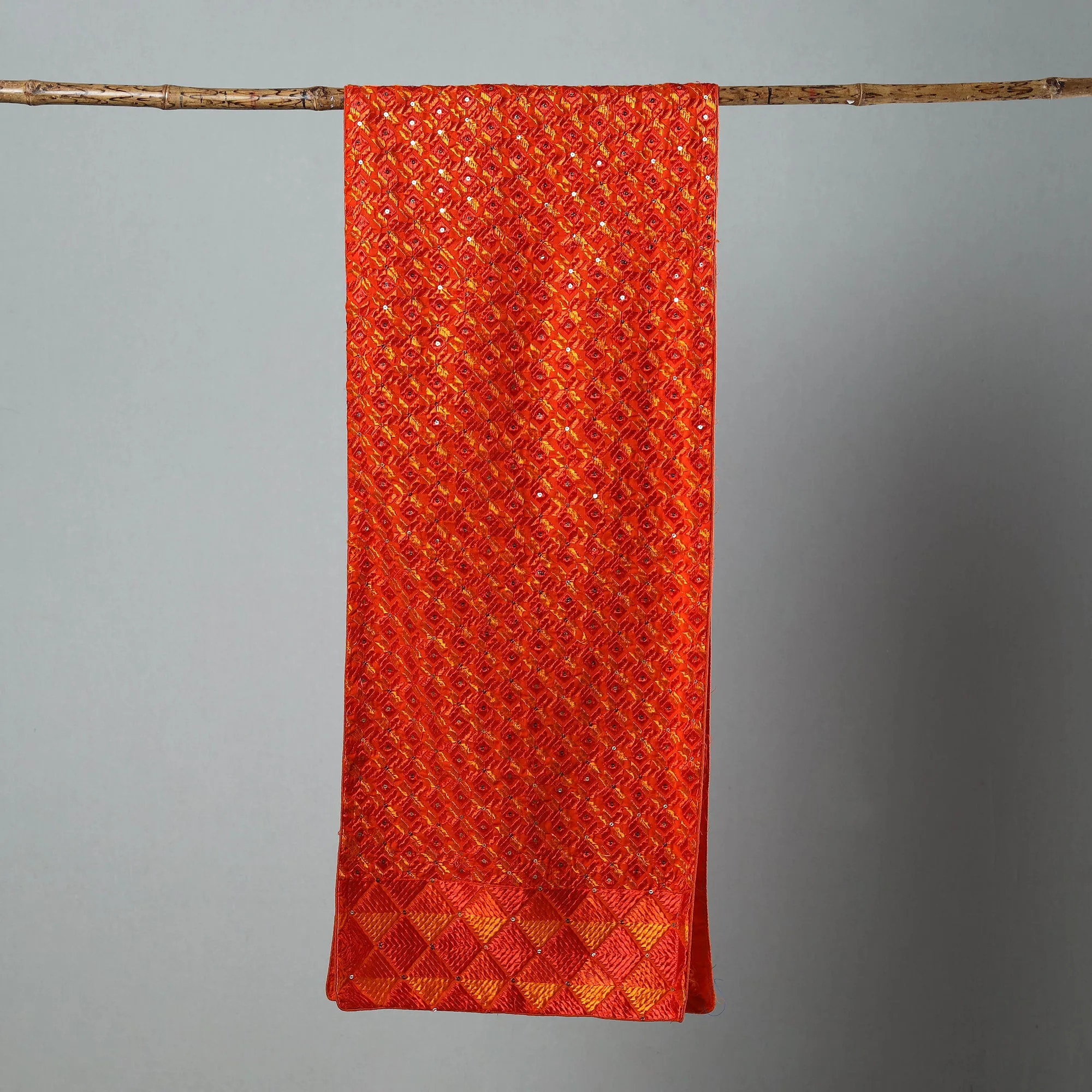 Orange - Phulkari Silk Cotton Embroidered Stole 13