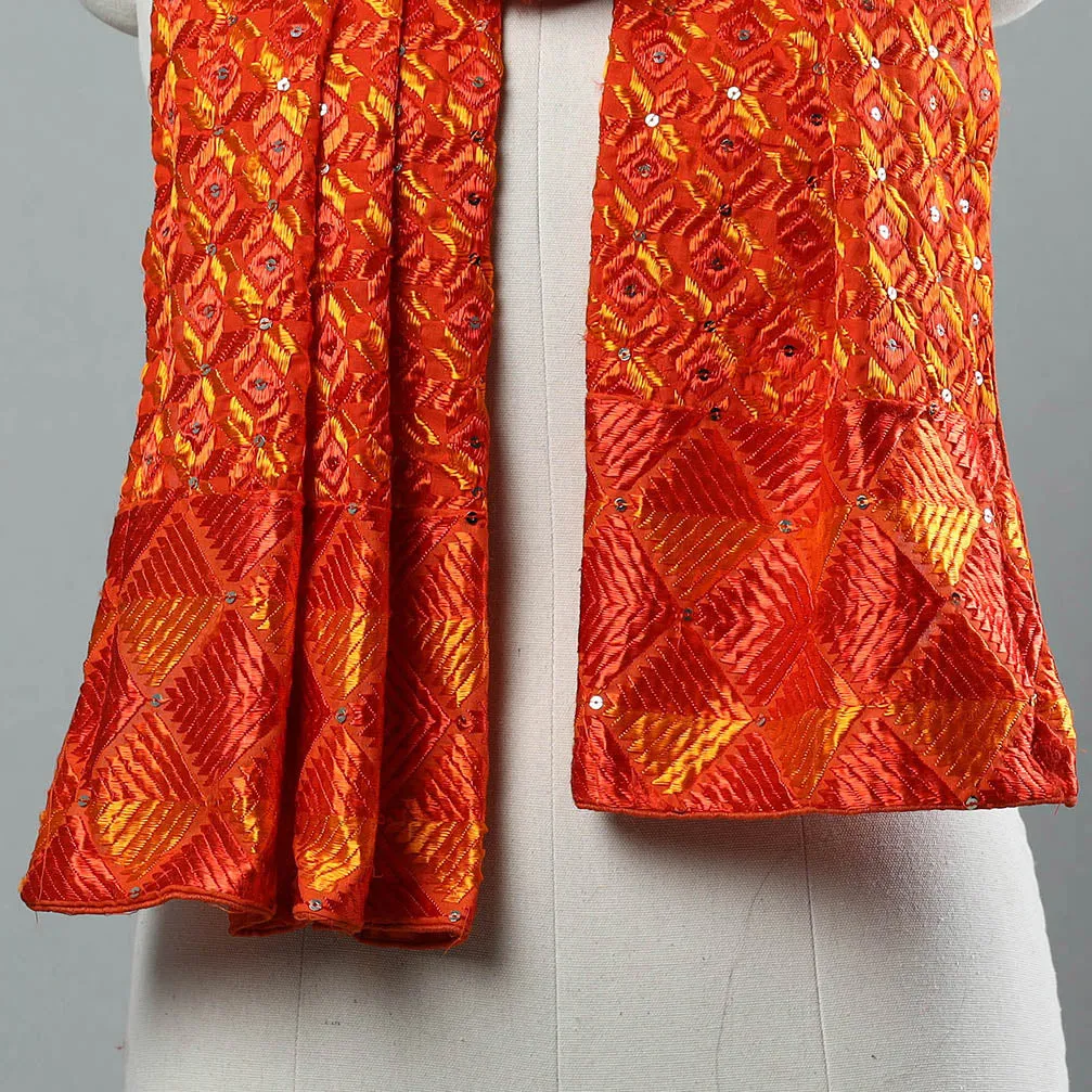 Orange - Phulkari Silk Cotton Embroidered Stole 13