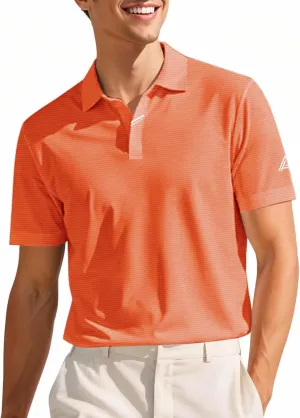 Polo Shirts for Men, Short Sleeve Dry Fit Golf Polo T Shirts Stretchy Moisture Wicking Performance Collared Tees Solid Casual Sports Bright Orange