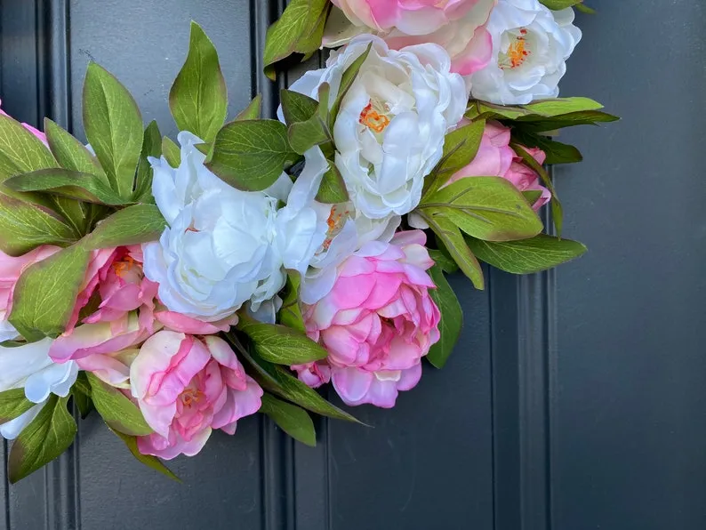 Pretty Pink and White Peony Wreath