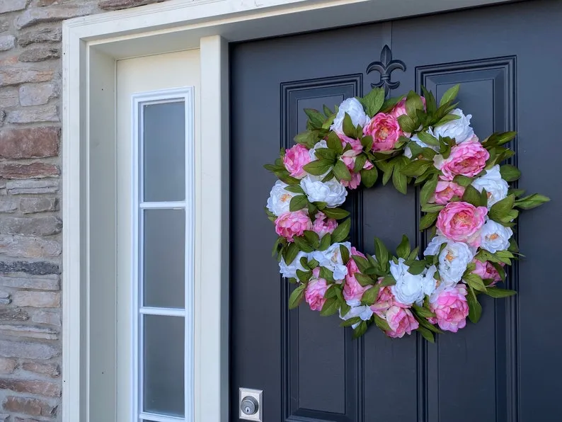 Pretty Pink and White Peony Wreath
