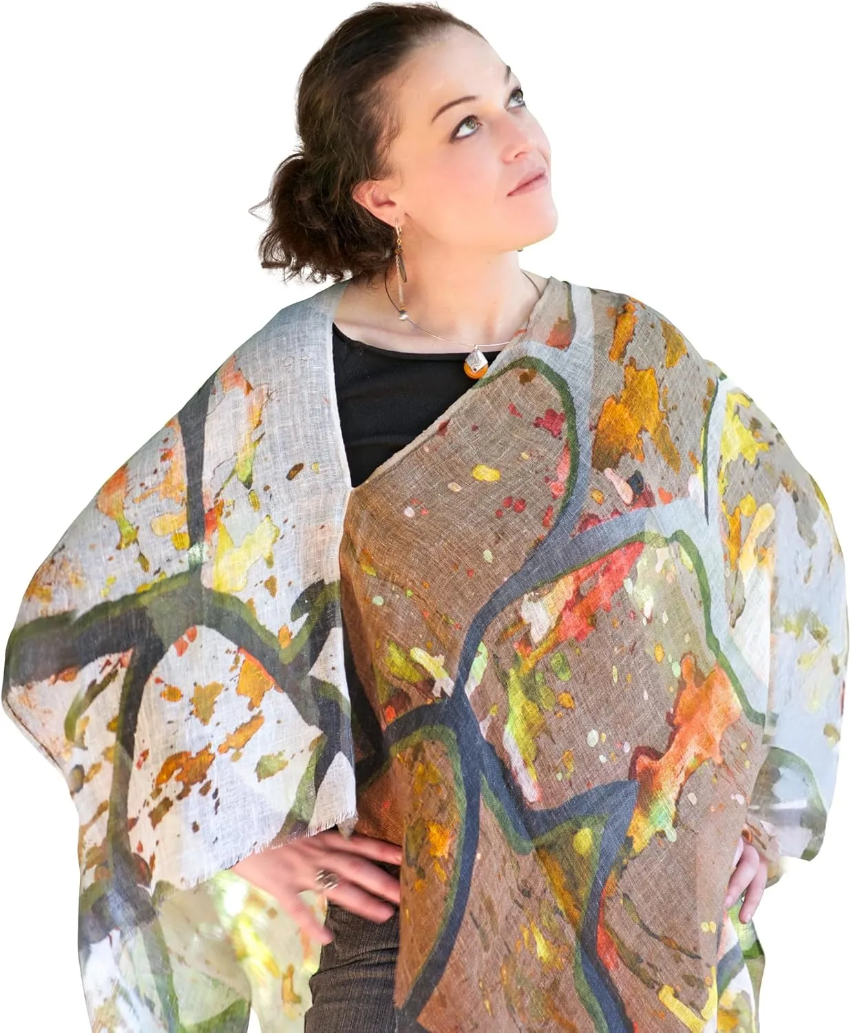 Pure Linen Spring poncho, Beach cover up, resort/cruise wear, Ladies evening shawl, Summer poncho, gift for her, boho top in Beige/cream Abstract Pattern