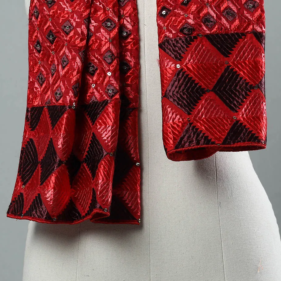 Red - Phulkari Silk Cotton Embroidered Stole 23