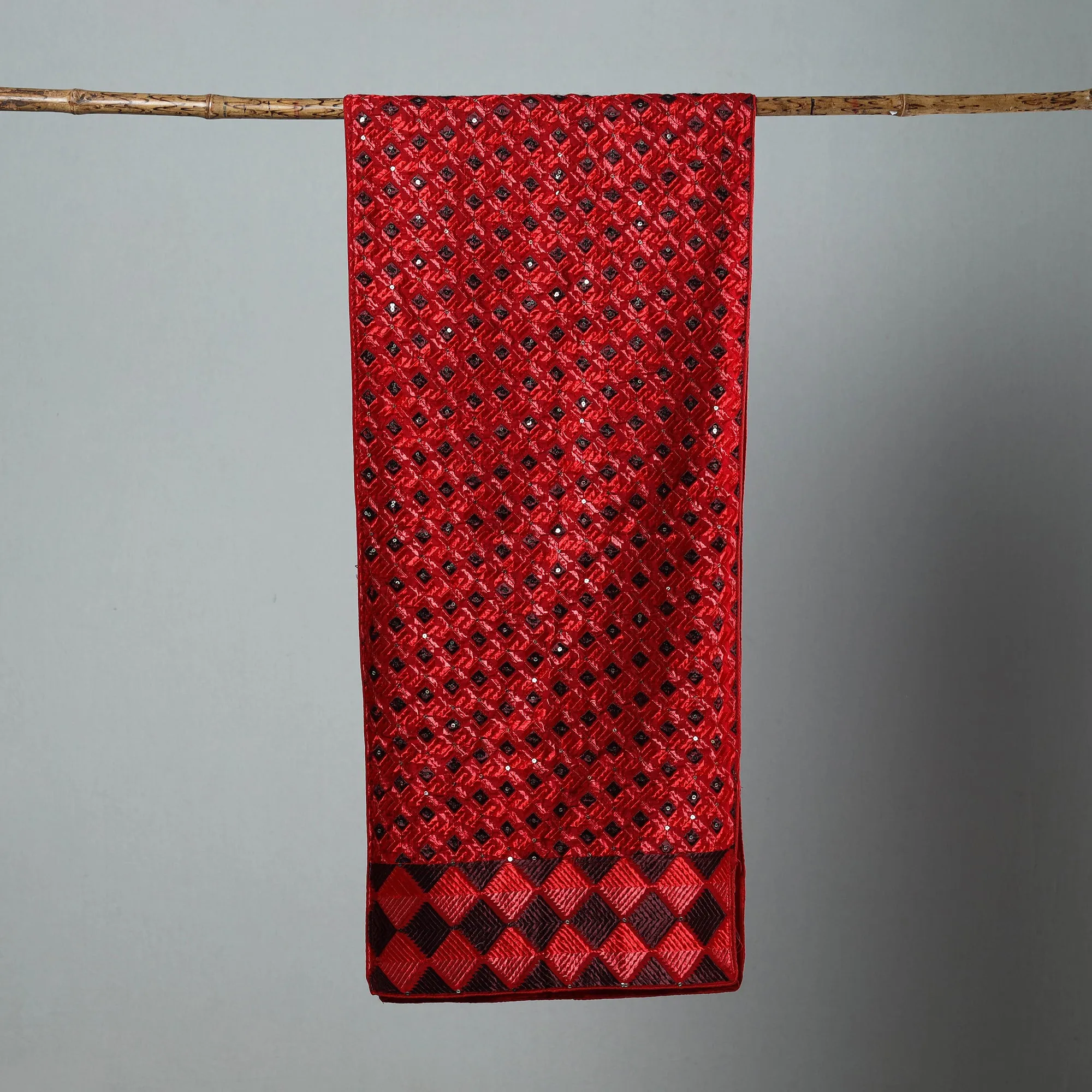 Red - Phulkari Silk Cotton Embroidered Stole 23