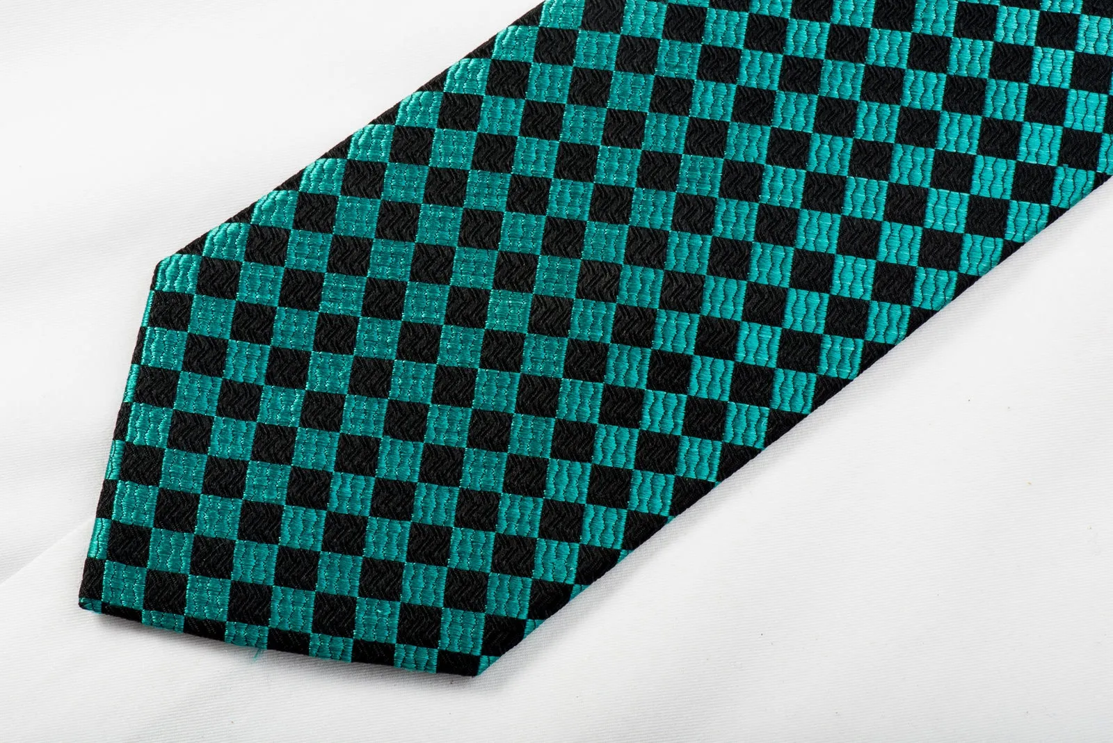 Roberta di Camerino Mens Rhinestone Necktie Turquoise Black Checker With Sparkles