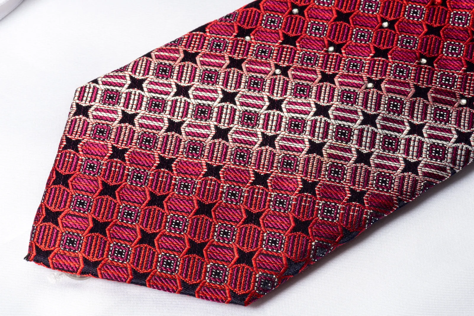 Rogers Dail Rhinestone Silk Necktie Geometric On Burgundy With Silver Sparkles