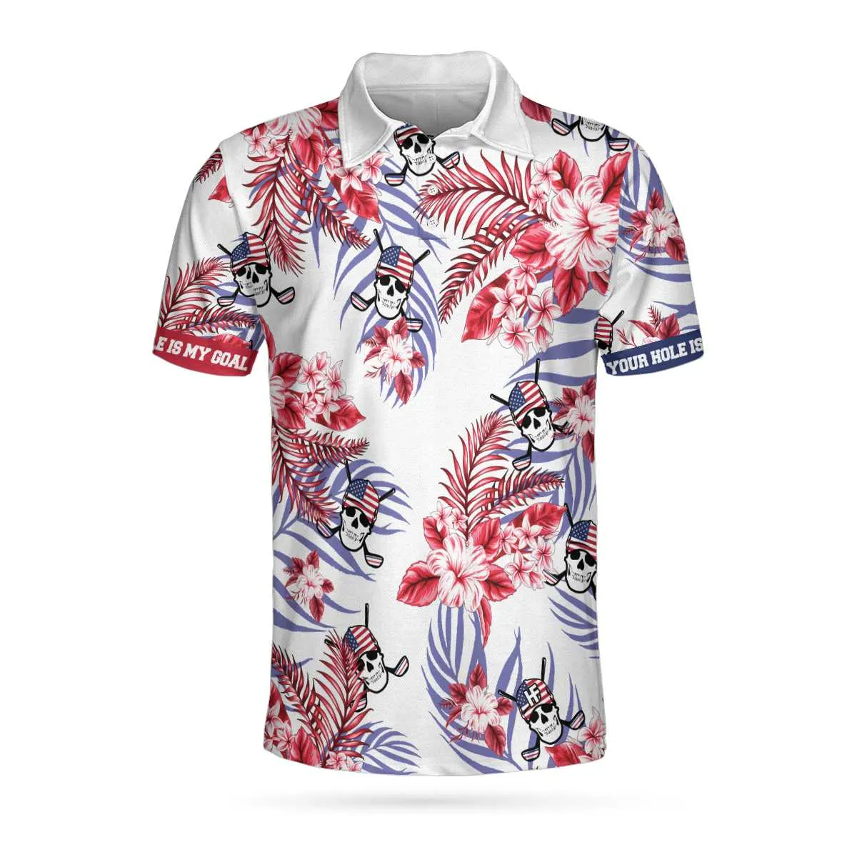 Seamless Tropical Pattern Golf Skull America Polo Shirt, Texas Bluebonnet Golf Shirt For Men Coolspod