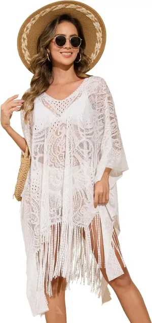 Sexy Lace Swimsuit Cover-Up for Women, Bathing Suit Cover Up, V-Neck Beach Cover Up for Poolside, Seaside and Party