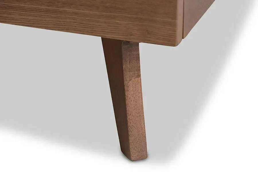 Soloman Light Beige Fabric & Walnut Brown Finished Wood Platform Bed (Queen)