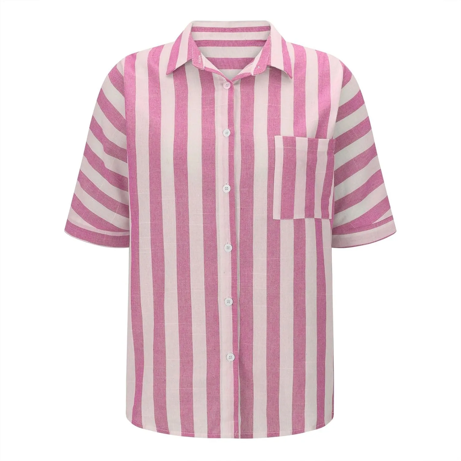 Striped Button Down Shirt Women Plus Size Business Casual Summer Short Sleeve Tops Cotton Linen Fitted Work Shirts
