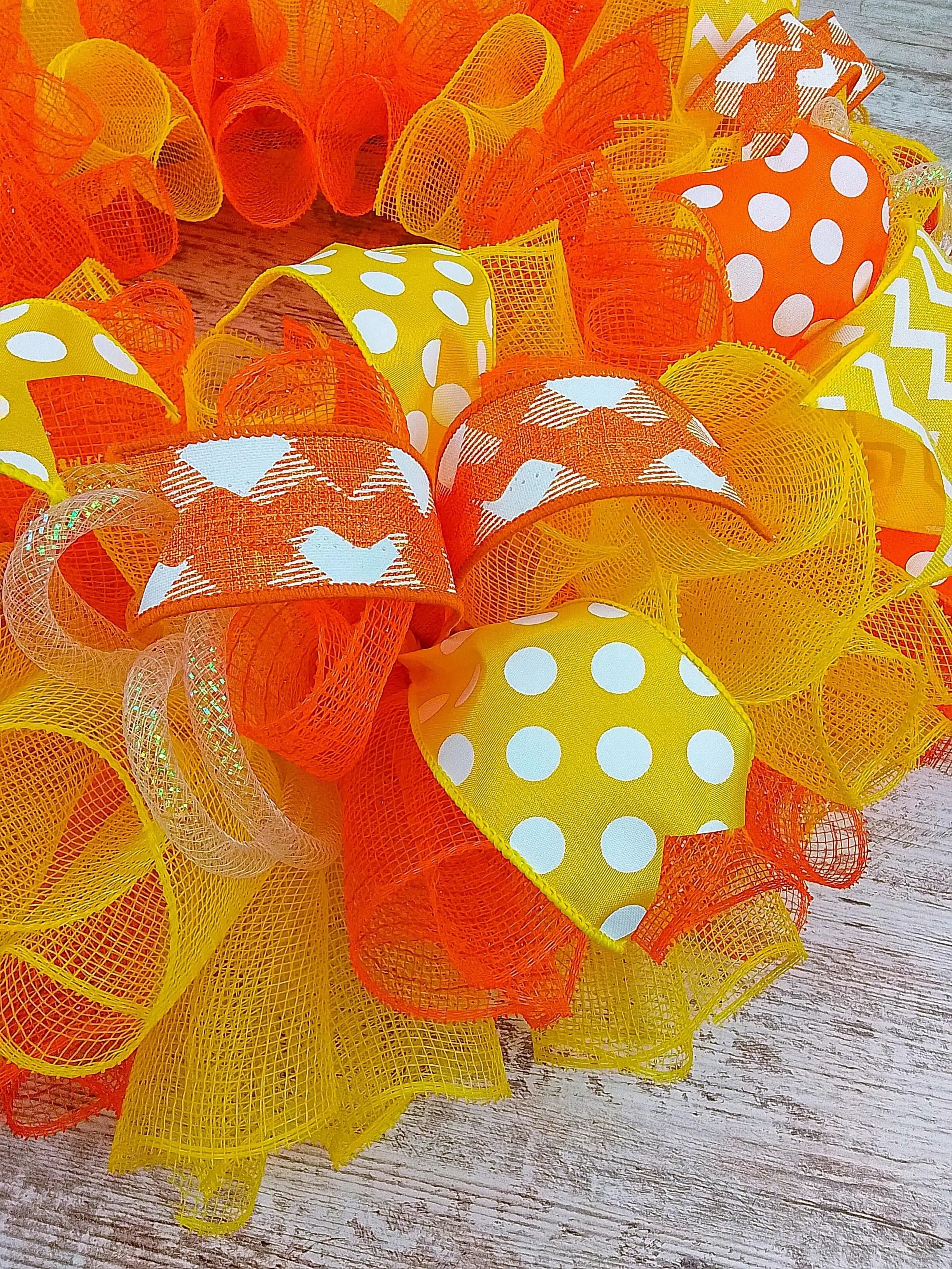 Summer Spring Welcome Front Door Outdoor Wreath; Orange Yellow White