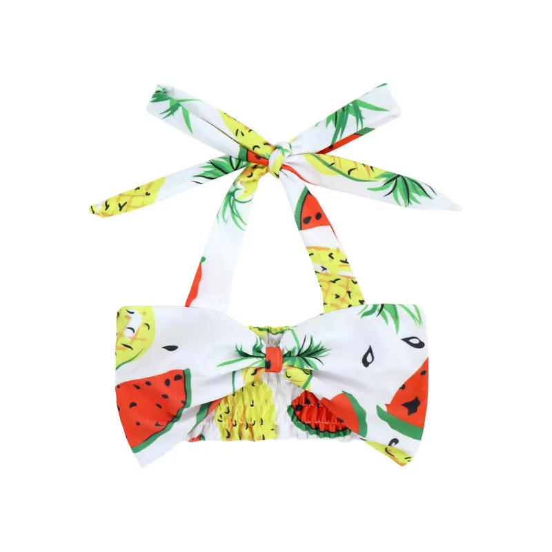 Swimsuit Cross-Border Children's Split Black and White Striped Floral Pattern with Shoulder Straps Two-Piece Set