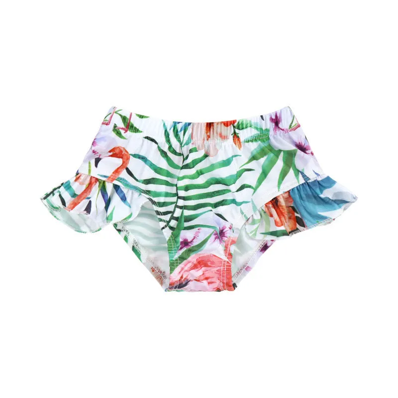 Swimsuit Cross-Border Children's Split Black and White Striped Floral Pattern with Shoulder Straps Two-Piece Set