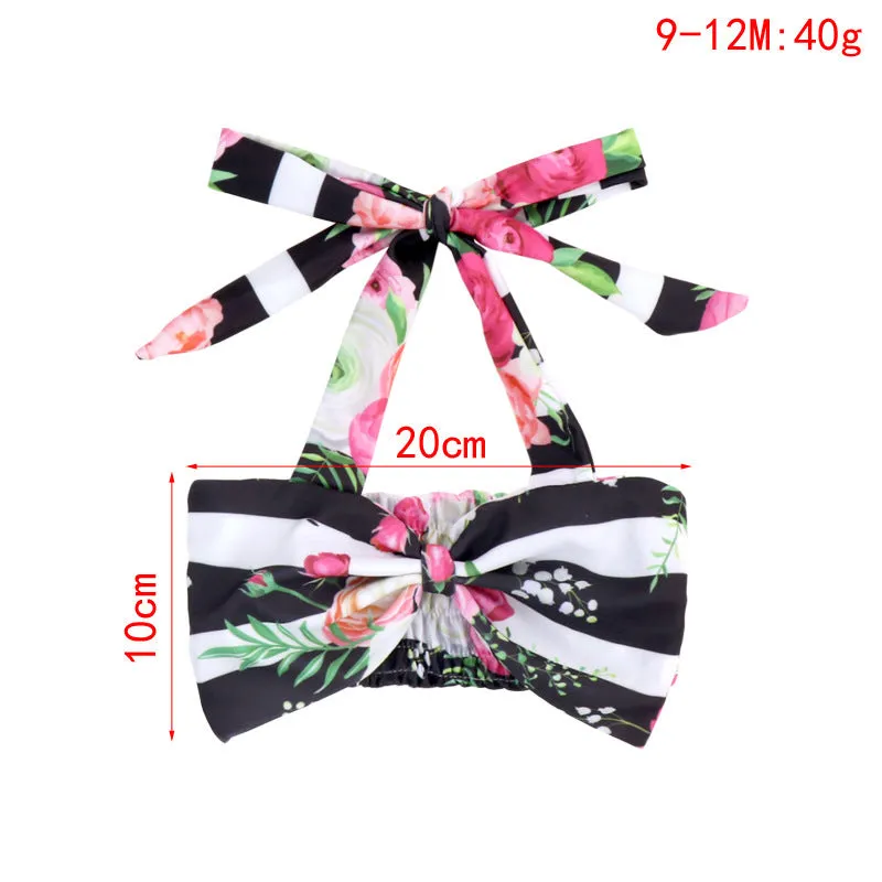 Swimsuit Cross-Border Children's Split Black and White Striped Floral Pattern with Shoulder Straps Two-Piece Set