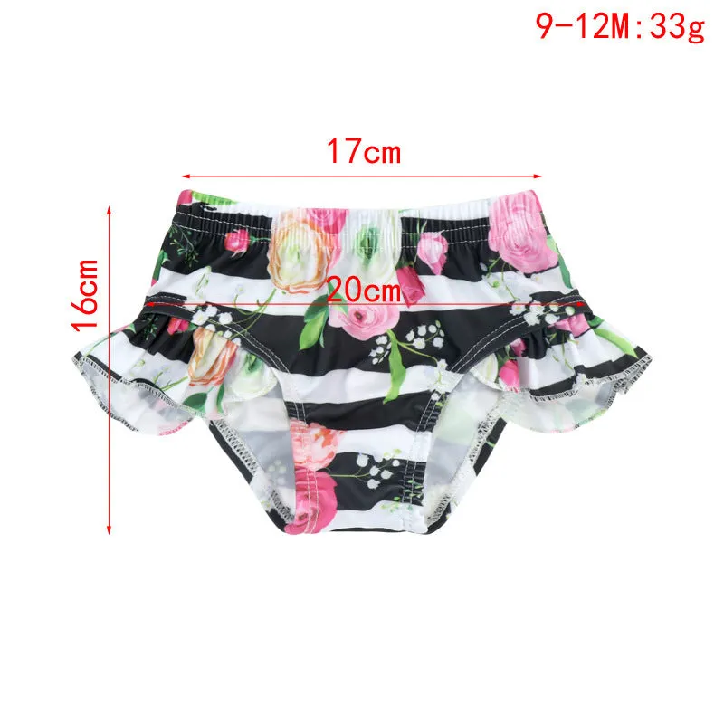 Swimsuit Cross-Border Children's Split Black and White Striped Floral Pattern with Shoulder Straps Two-Piece Set