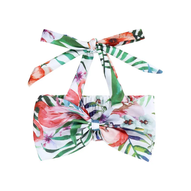 Swimsuit Cross-Border Children's Split Black and White Striped Floral Pattern with Shoulder Straps Two-Piece Set