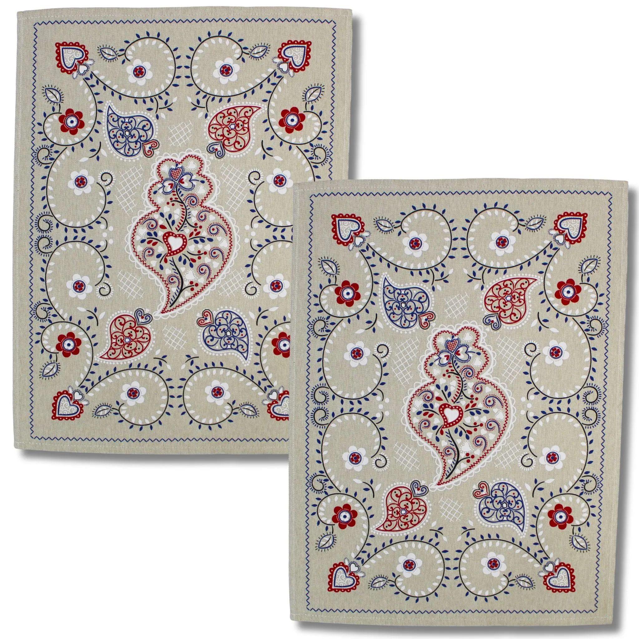 Traditional Portuguese Viana Heart Cotton Kitchen Dish Towel, Set of 2