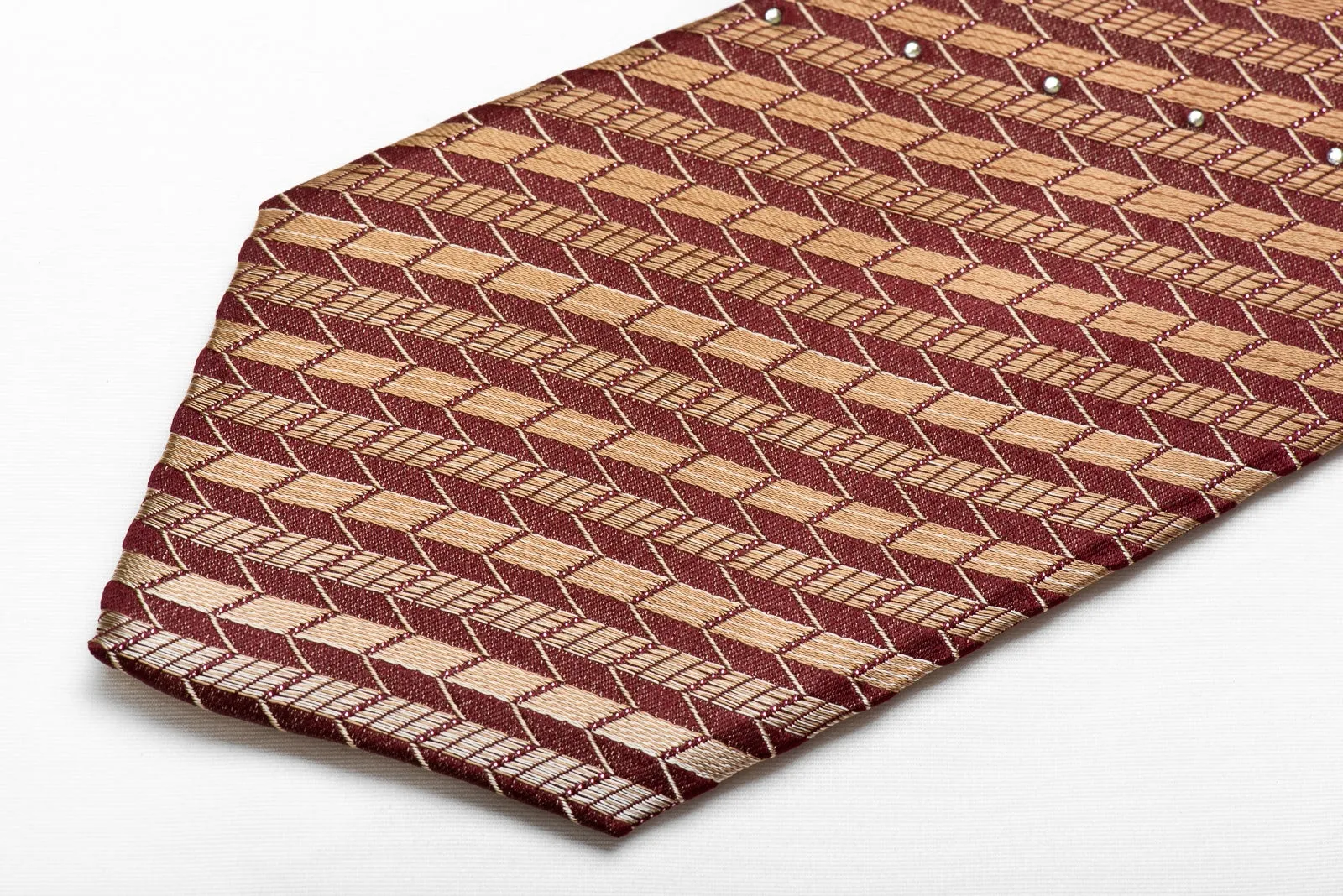 Vacci Men's Crystal Silk Tie Brown Striped On Burgundy With Sparkles