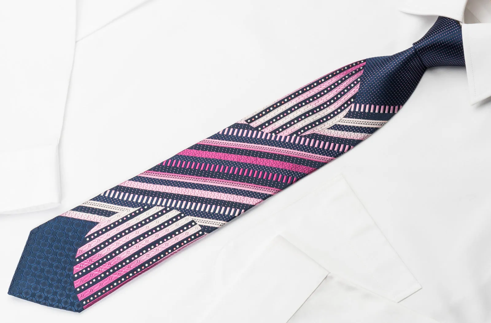 Vacci Stylish Rhinestone Necktie With Bling Pink Striped On Blue With Purple Sparkles