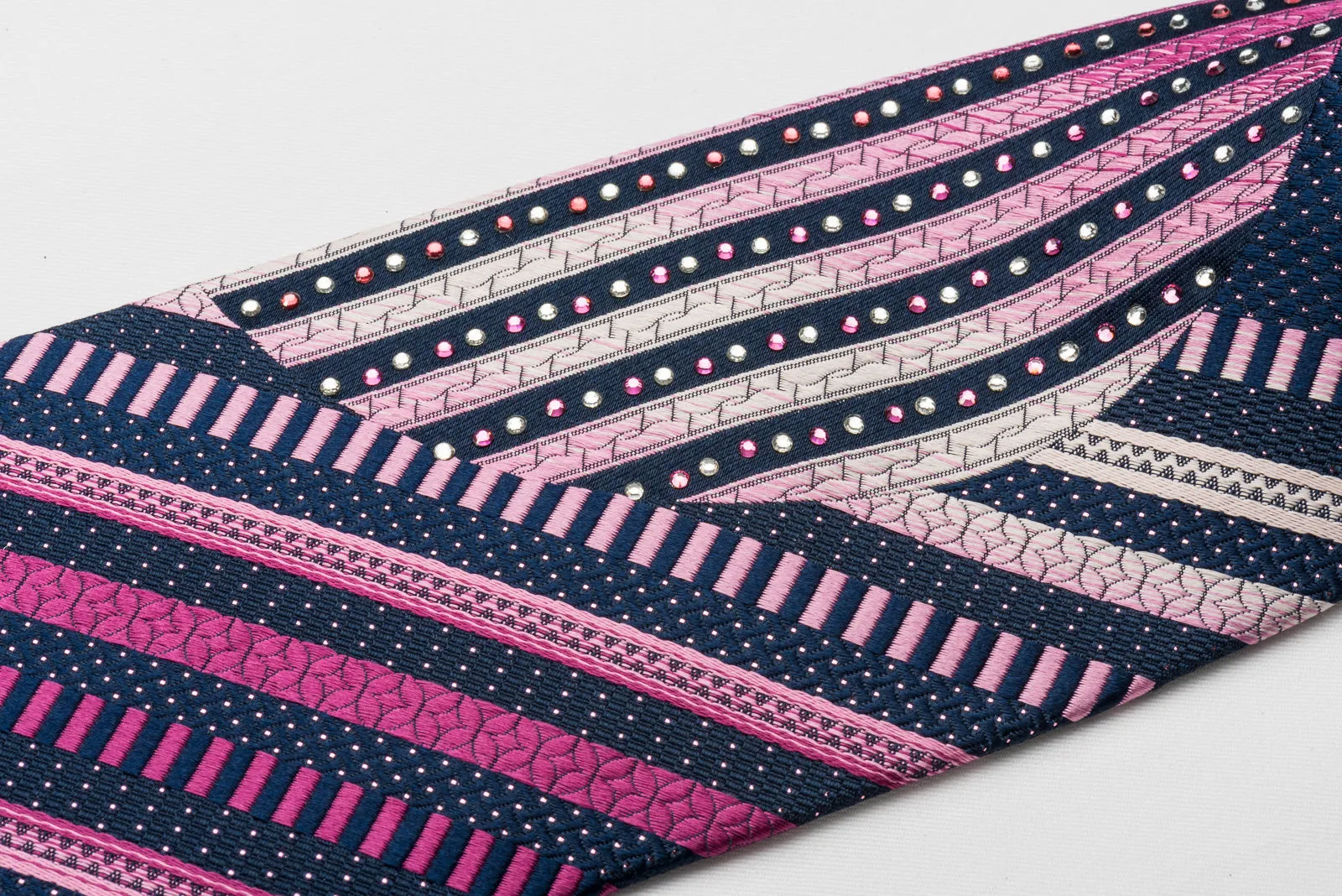Vacci Stylish Rhinestone Necktie With Bling Pink Striped On Blue With Purple Sparkles