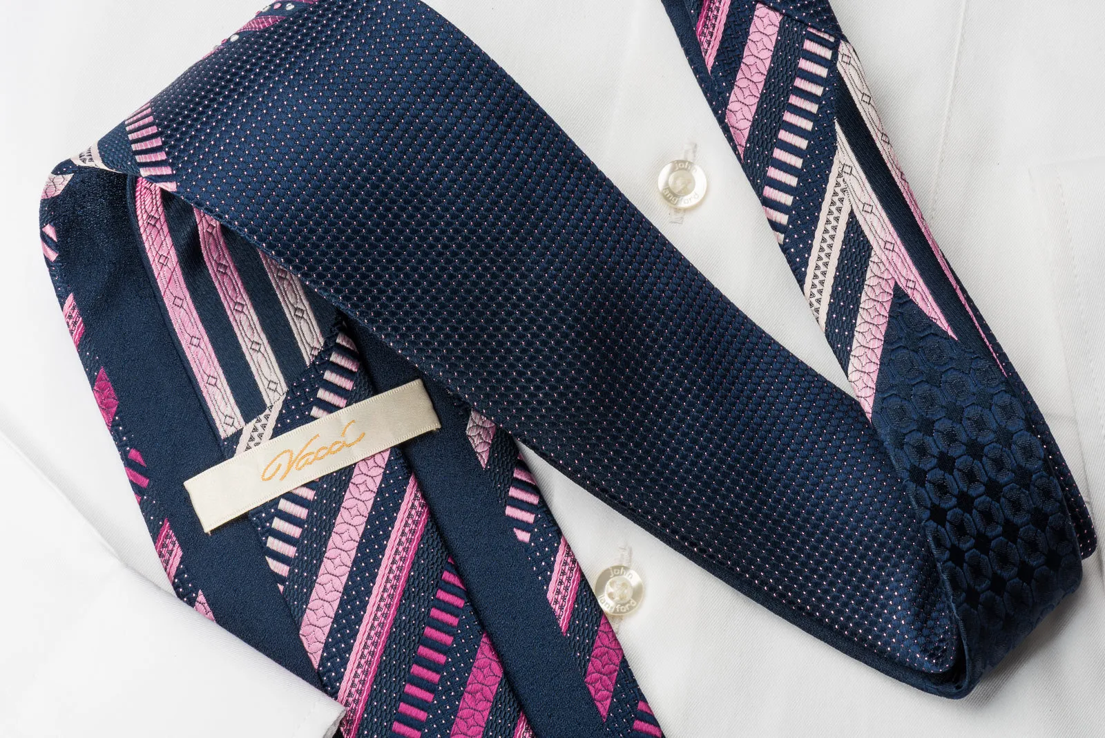 Vacci Stylish Rhinestone Necktie With Bling Pink Striped On Blue With Purple Sparkles
