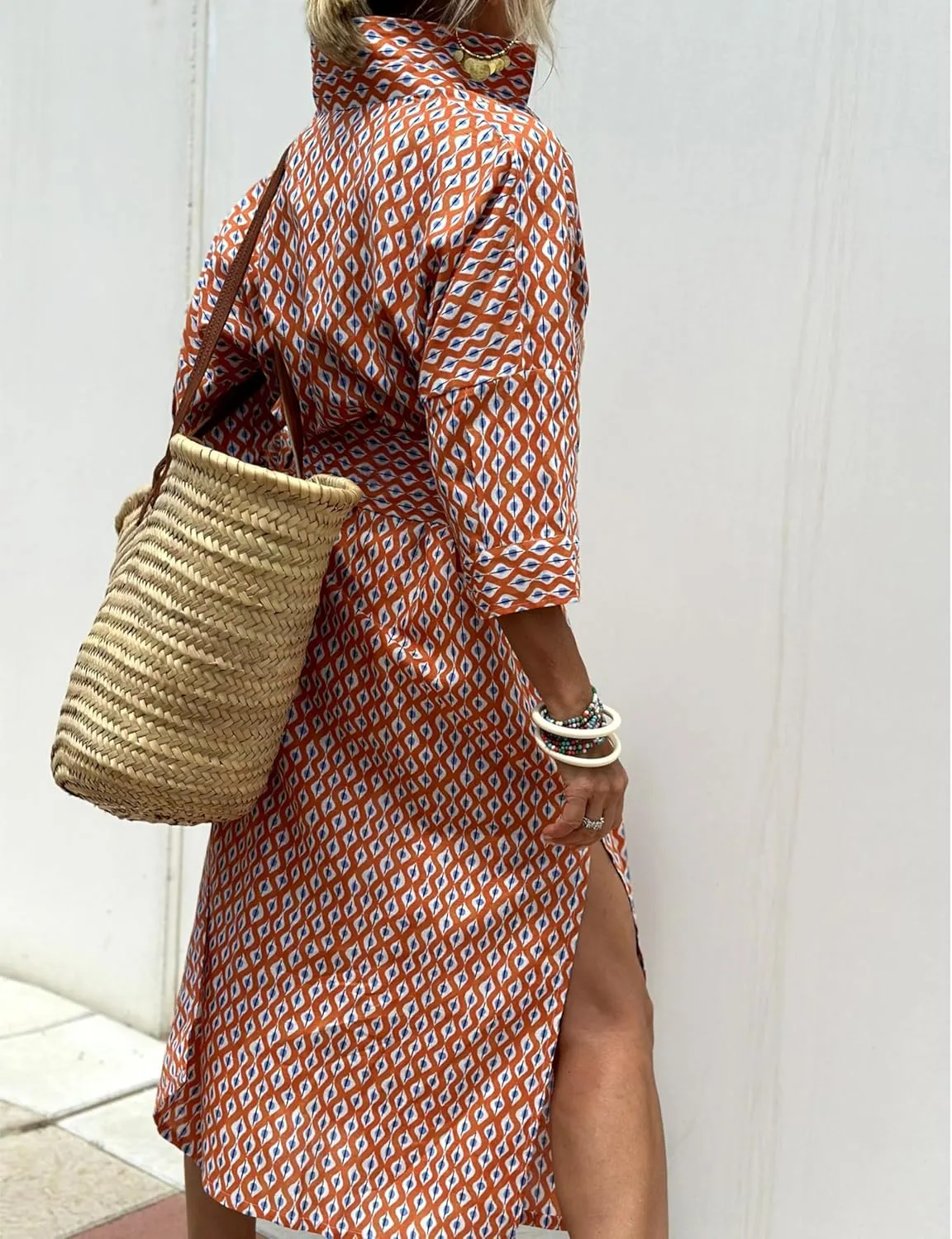 Women Button Down Striped Shirt Maxi Dress Casual Lapel 3/4 Sleeve Belted Loose Vacation Long Dresses
