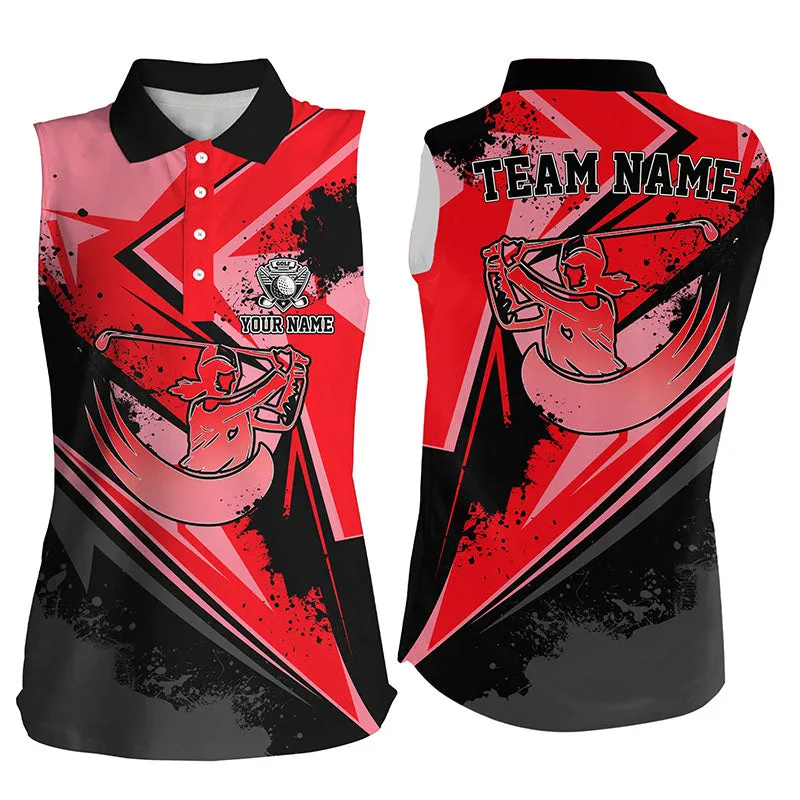 Women Sleeveless Polos Shirt Custom Pink Camo Black Female Golf Attire For Women, Ladies Golf Tops