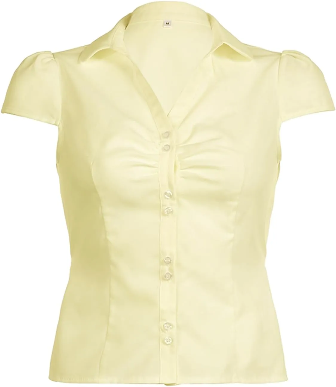 Women Y2k Coquette Button Down Shirt Cute Preppy Cap Sleeve V Neck Slim Fit Crop Top Casual 90S Vintage Blouse