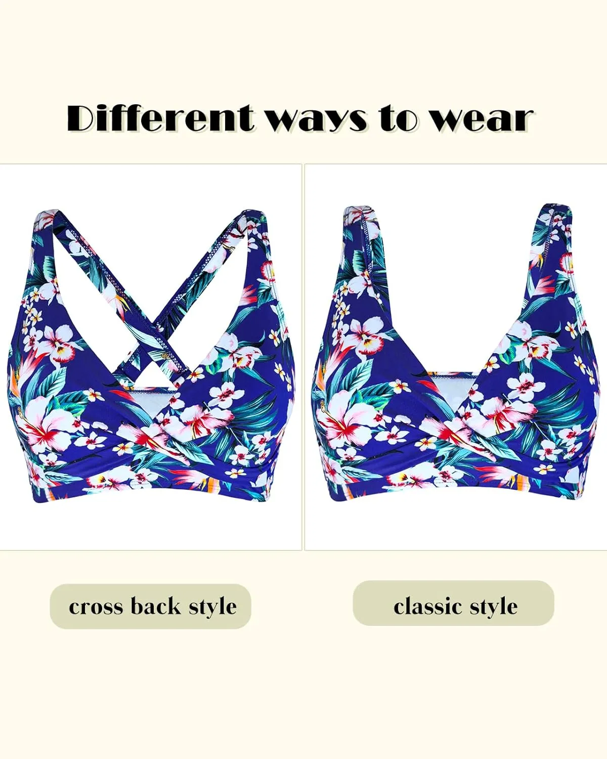 Women's V Neck Bikini Tops Twist Front Cross Back Adjustable Straps Padded Swimsuit Bathing Suit Top Only for Women